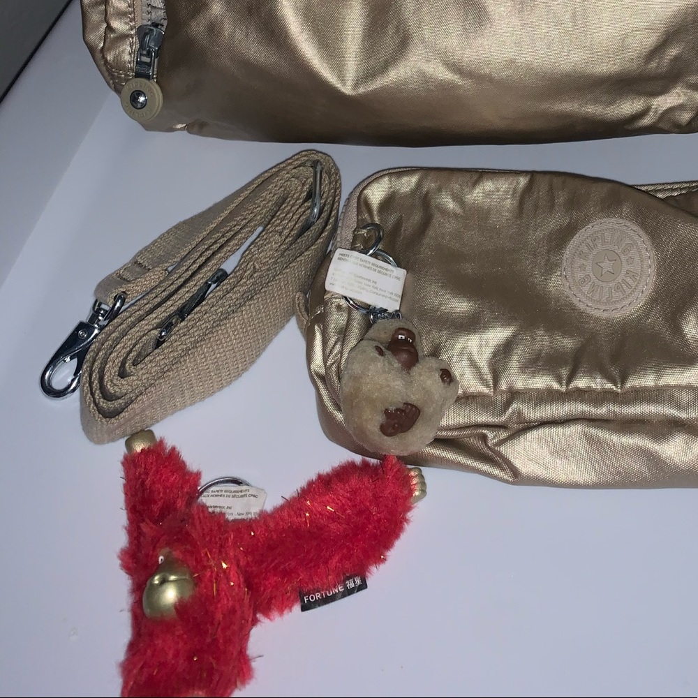 Kipling Cyrene Sparkly Gold Bag purse BUNDLE - Picture 6 of 6